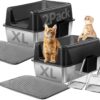 Marchul 2 Pack Stainless Steel Cat Litter Box with Litter Scoop Holder, XL Litter Boxes with Metal Scoop, Litter Mat, Easy to Clean for Indoor Big Cats,High Sides, Multicat Home,Anti-Urine Leakage